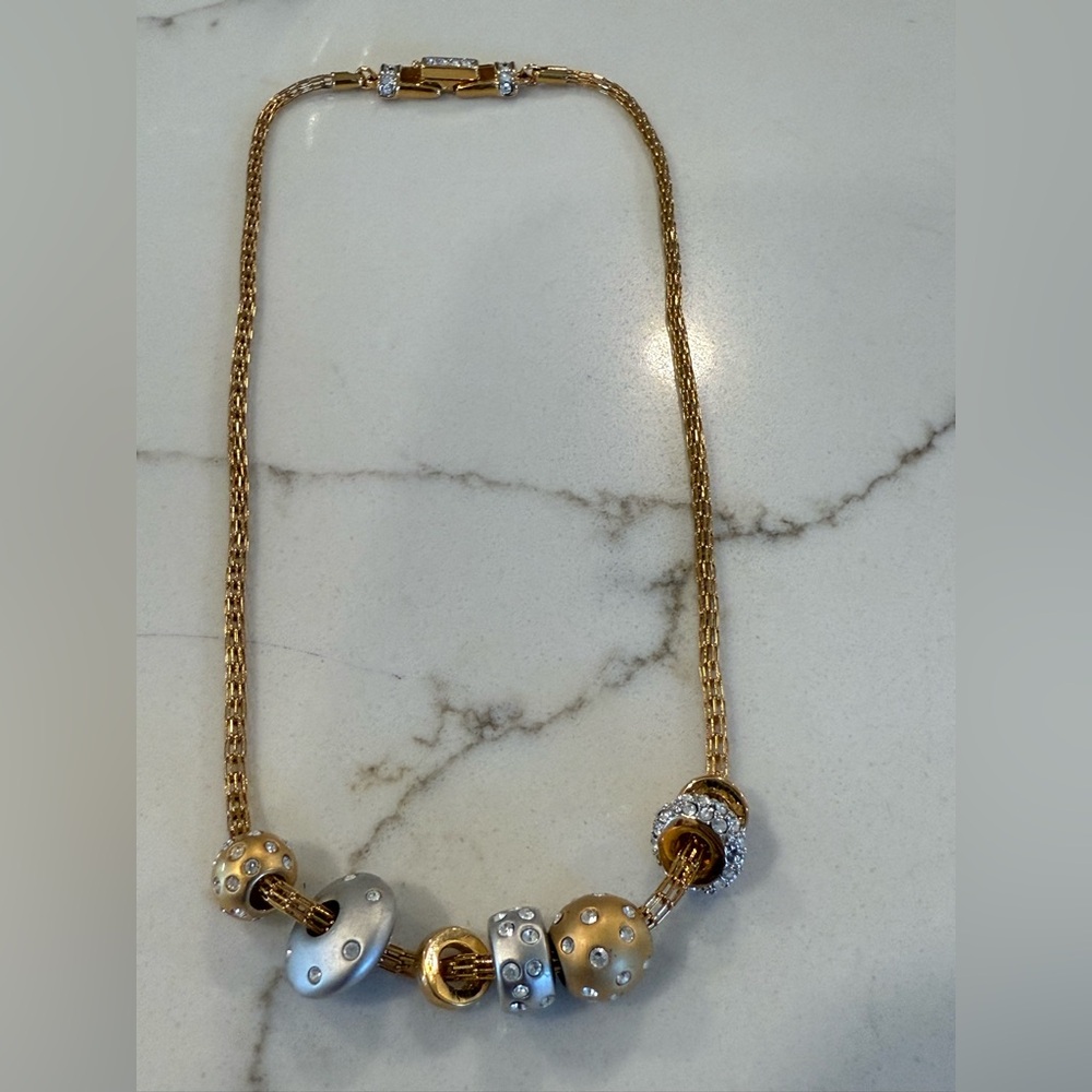 Swarovski Te Kauri Yellow Gold/Rhodium-Plated Crystal Pave Slider Bead Necklace